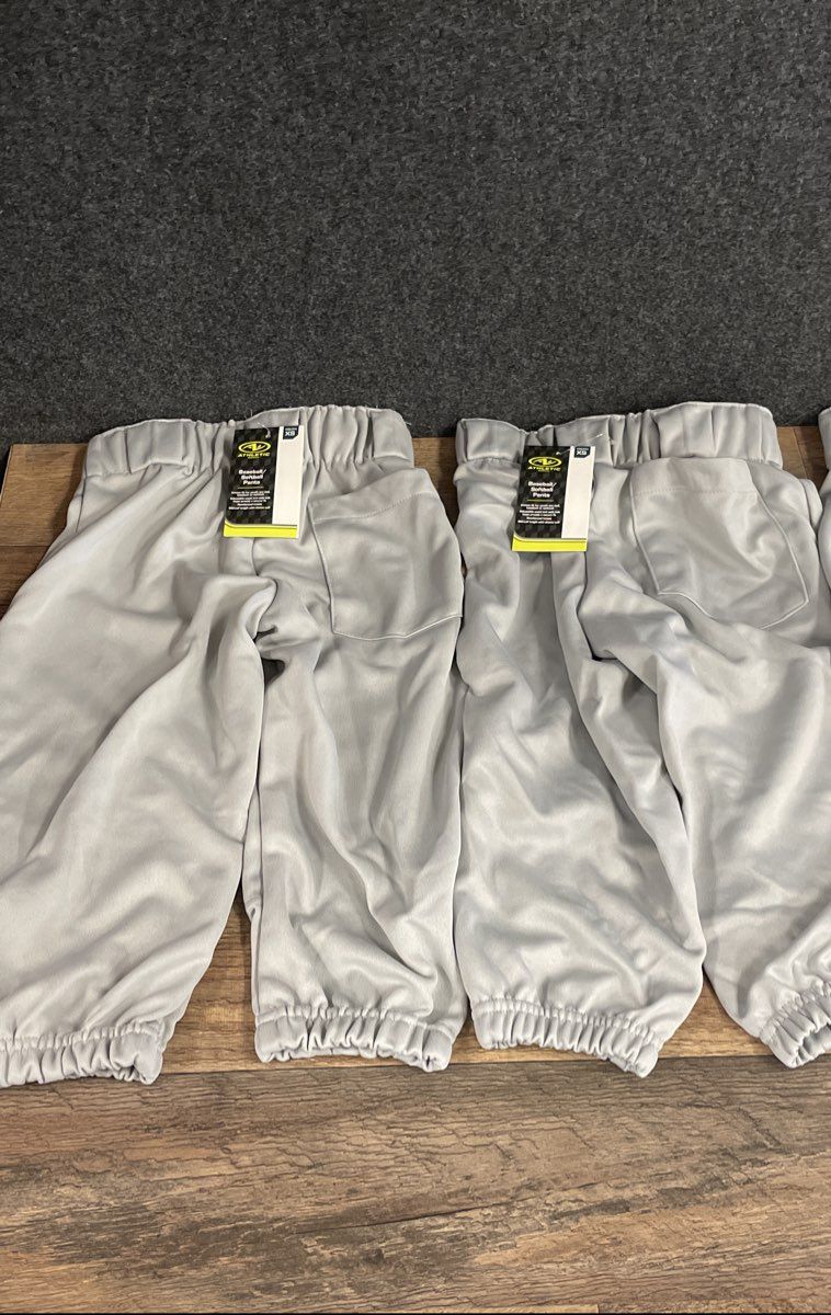 Athletic Works Youth Gray Baseball Pants Lot of 4 NWT Elastic Waist Cuffs Sz XS