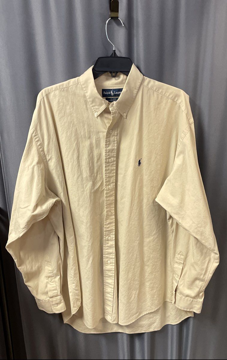Vintage 90s Polo Ralph Lauren Men's Beige Blake Two-Ply Cotton Shirt Sz XL