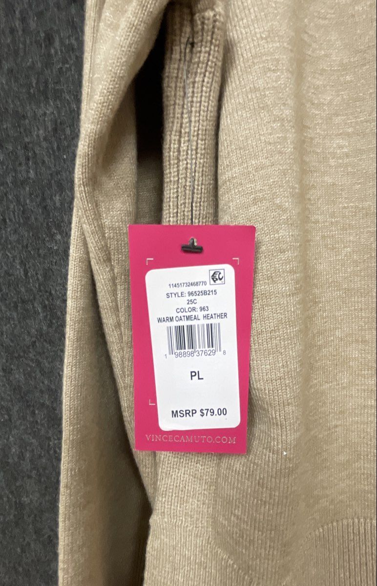 Vince Camuto Women's Warm Oatmeal Heather Cowl Neck Sweater Sz PL NWT