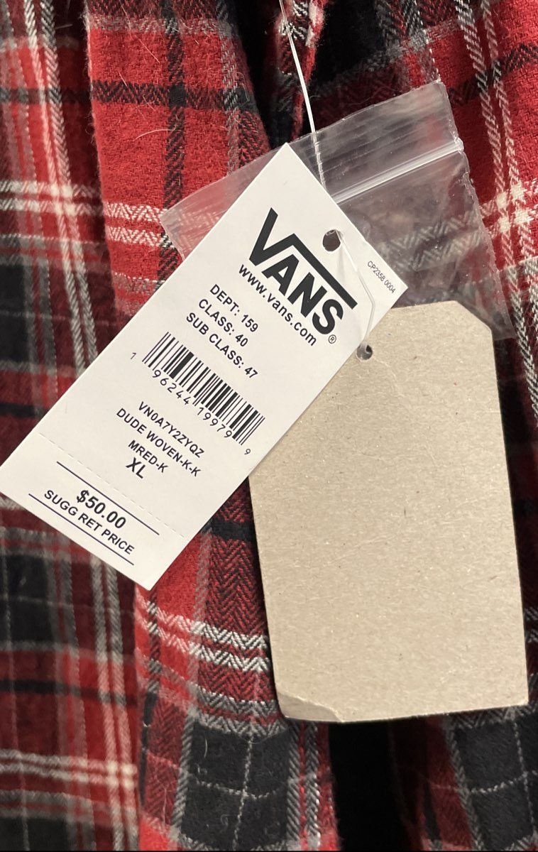 Vans Men's Dude Woven Red Black Plaid Flannel Button Down Shirt Sz XL NWT
