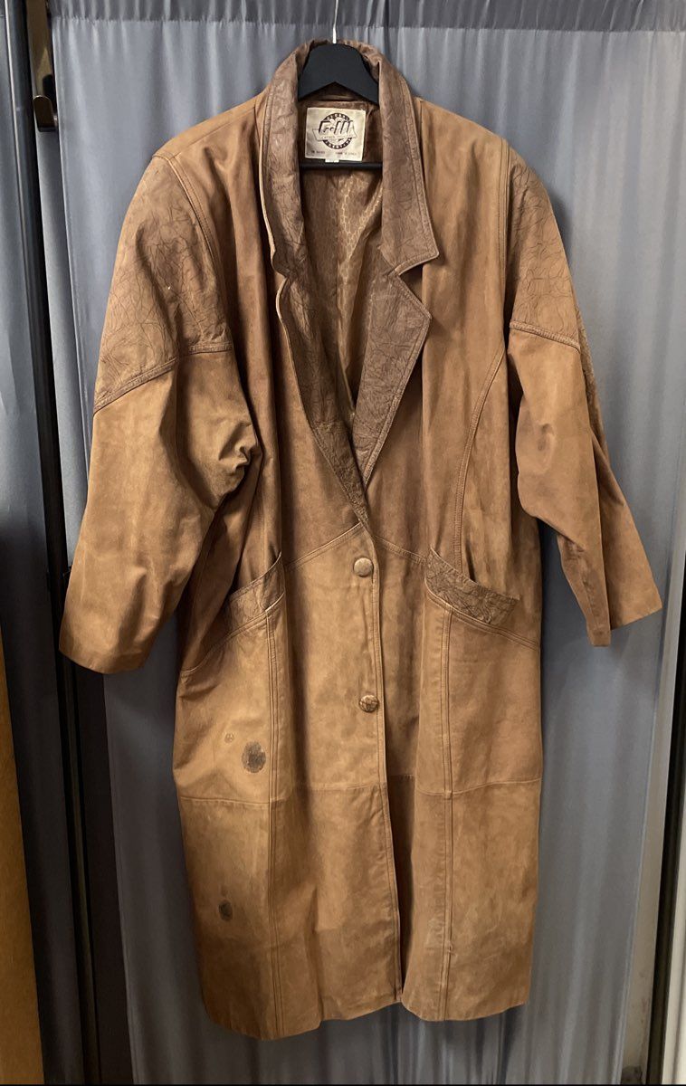 Vintage 90s G-III Men's Brown 100% Leather Long Trench Overcoat Sz 3X