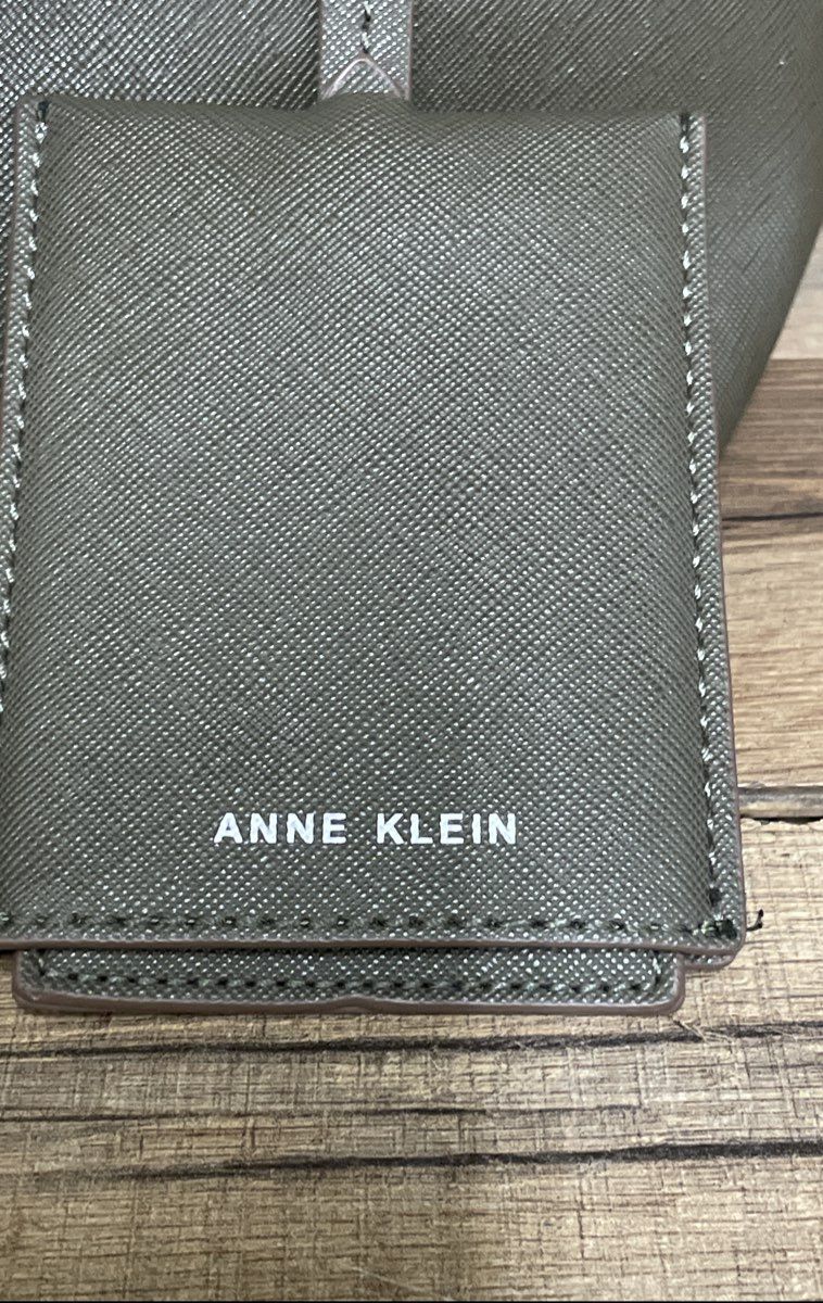 Anne Klein Olive Green Saffiano Textured Tote Bag Crossbody Silver Hardware