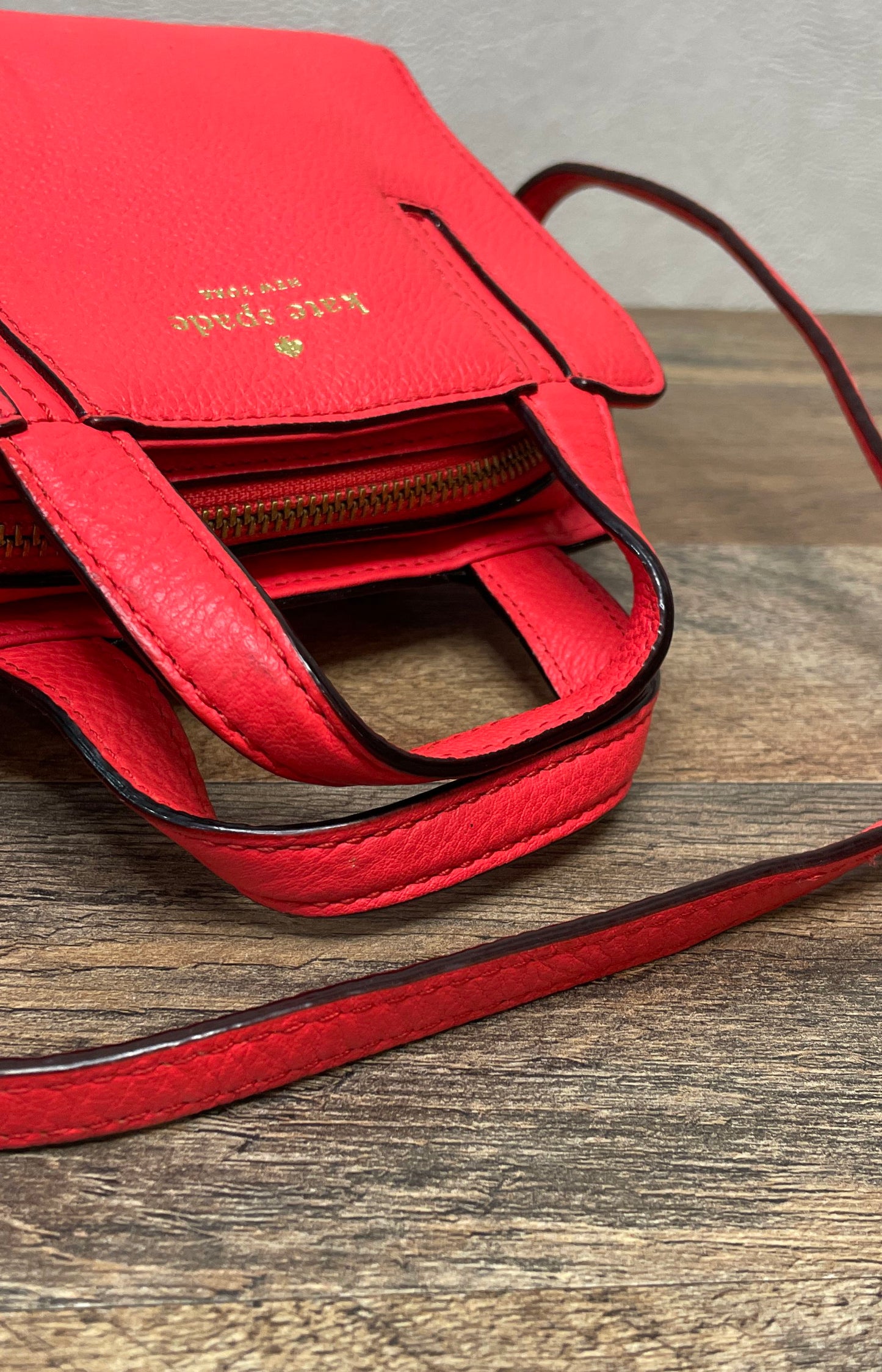 Kate Spade Red Pebbled Leather Mini Satchel Crossbody Bag Gold Hardware