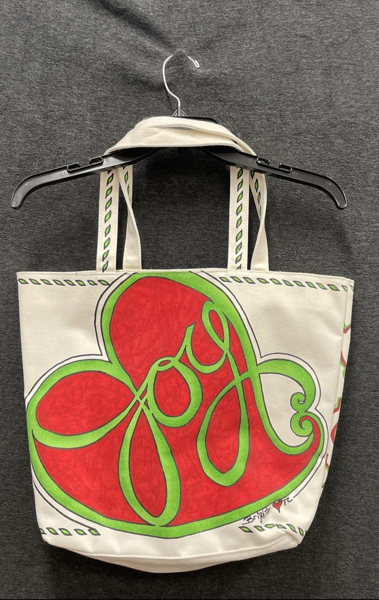 Brighton White Holiday Christmas Joy Heart Bird Canvas Tote Bag Large