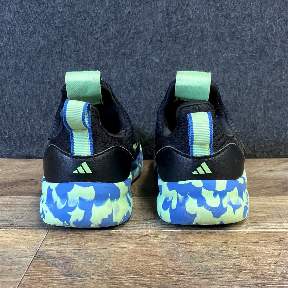 Adidas Lite Racer Adapt Kids Black Green Blue Marbled Slip-On Sneakers Size 13K