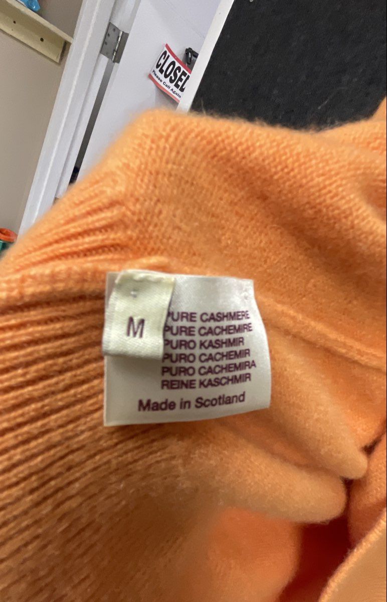 Vintage 90s Carmel Cashmere Men's V-Neck Sweater Orange Pure Cashmere Sz M