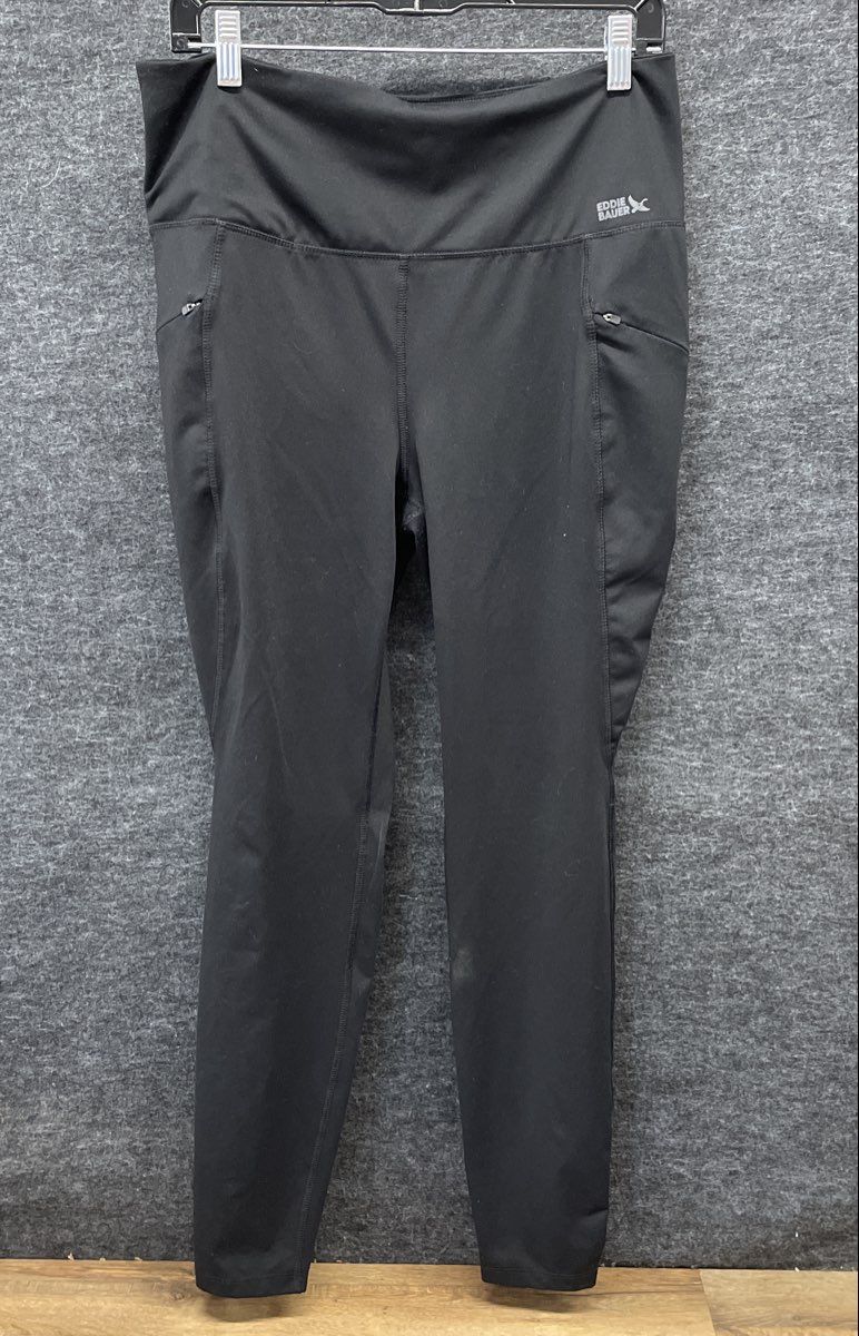 Eddie Bauer Women's Black High Rise Performance Trail Leggings Zipper Pockets L