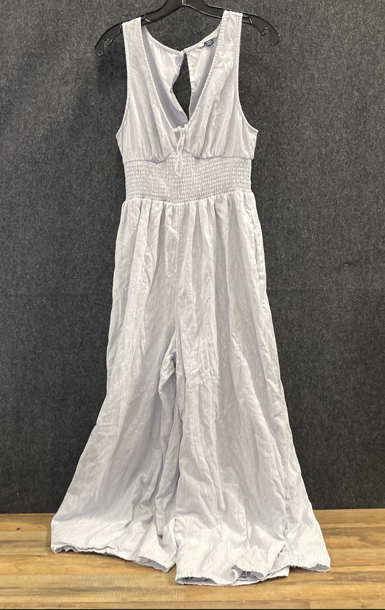American Eagle Women's White Smocked Waist Wide Leg Jumpsuit Sz M