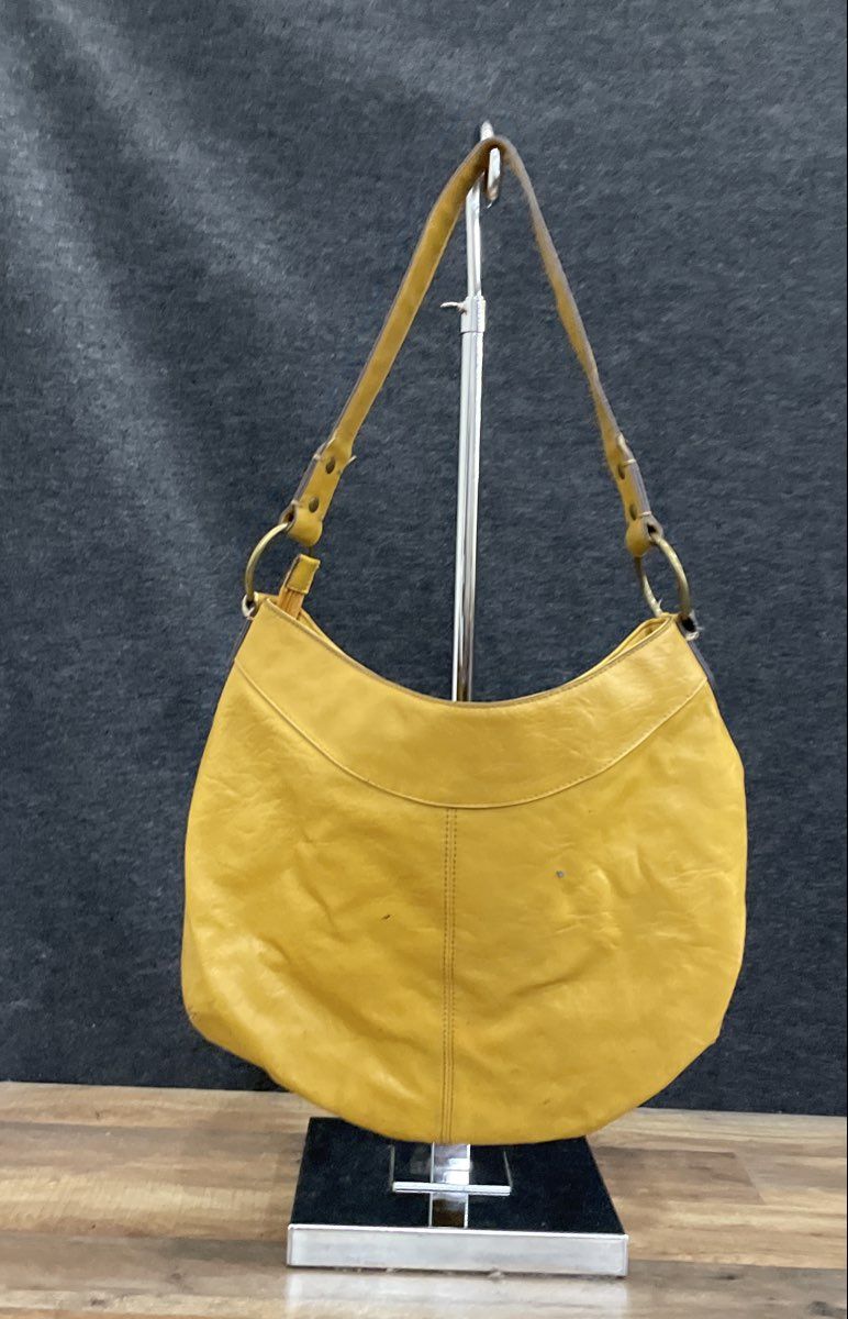 Liz & Co. Yellow Leather Studded Hobo Shoulder Bag Brass Hardware