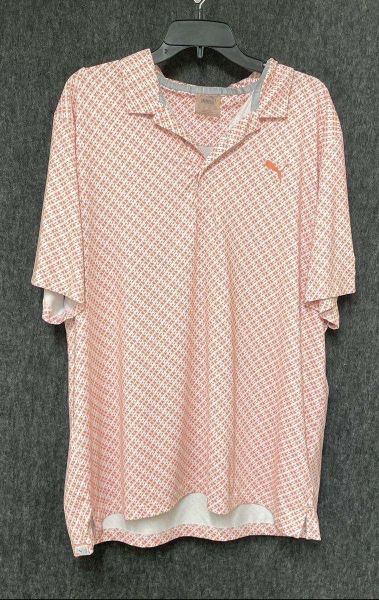 Puma Men's Golf Polo Shirt White Coral Palm Tree Print Performance Sz XL