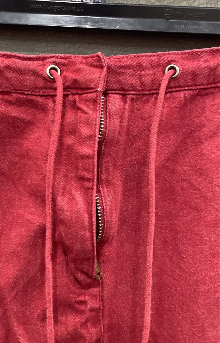 Vintage Y2K Faded Glory Women's Red Denim Skirt Drawstring Waist Pockets Sz 8