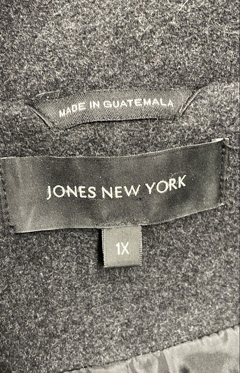 Jones New York Women's Black Long Overcoat Faux Fur Trim Snap Closure Size 10
