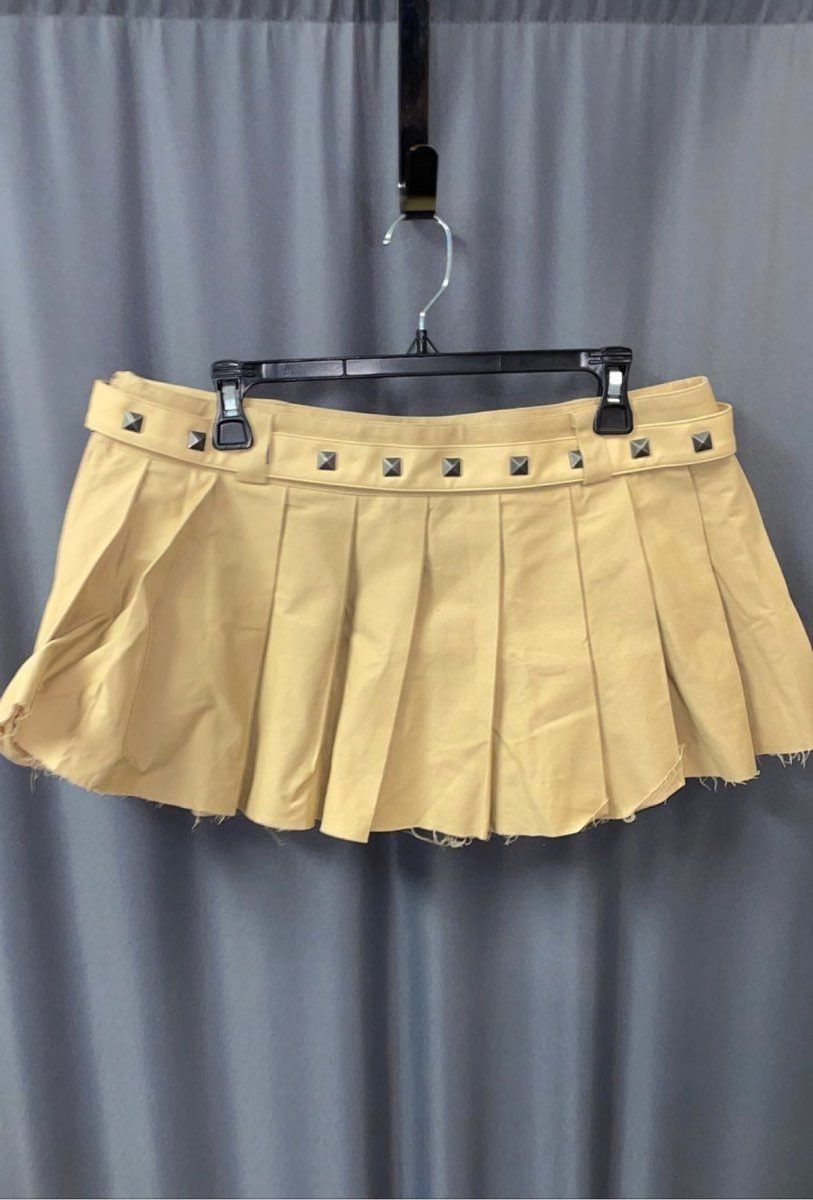 Current Mood Women's Tan Pleated Mini Skirt Studded Belted Punk Sz L