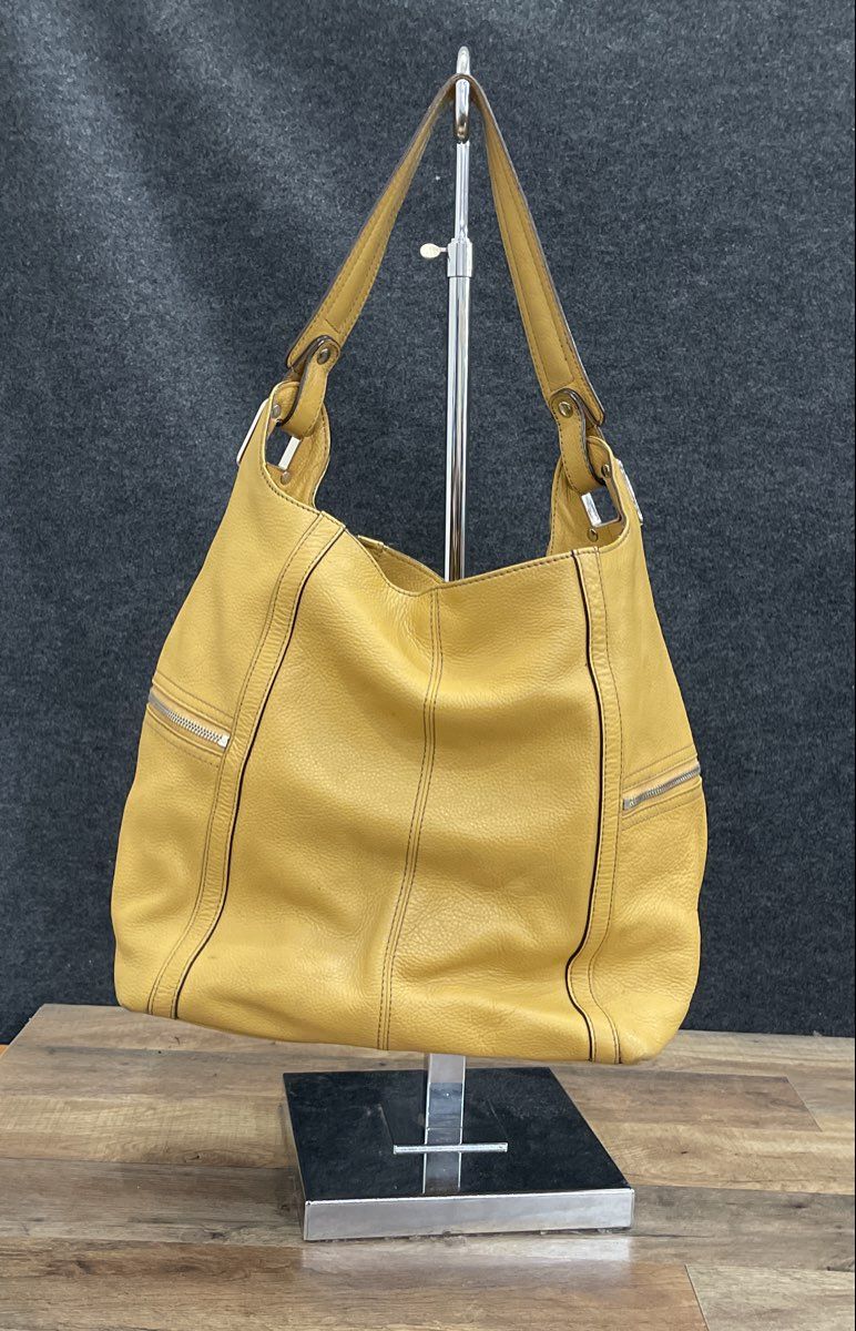 Tignanello Yellow Pebbled Leather SoHo Hobo Shoulder Bag Silver Hardware