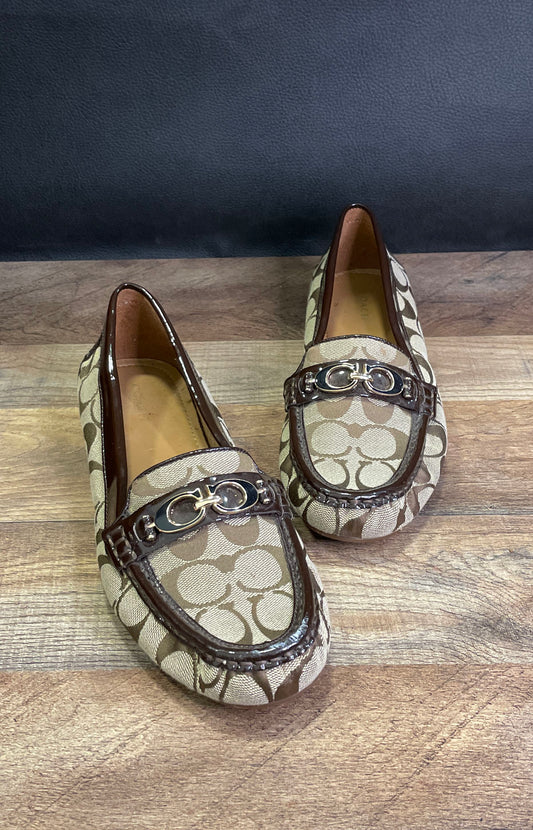 Coach Fortunata Khaki Brown Signature Canvas Patent Leather Loafers Size 10B