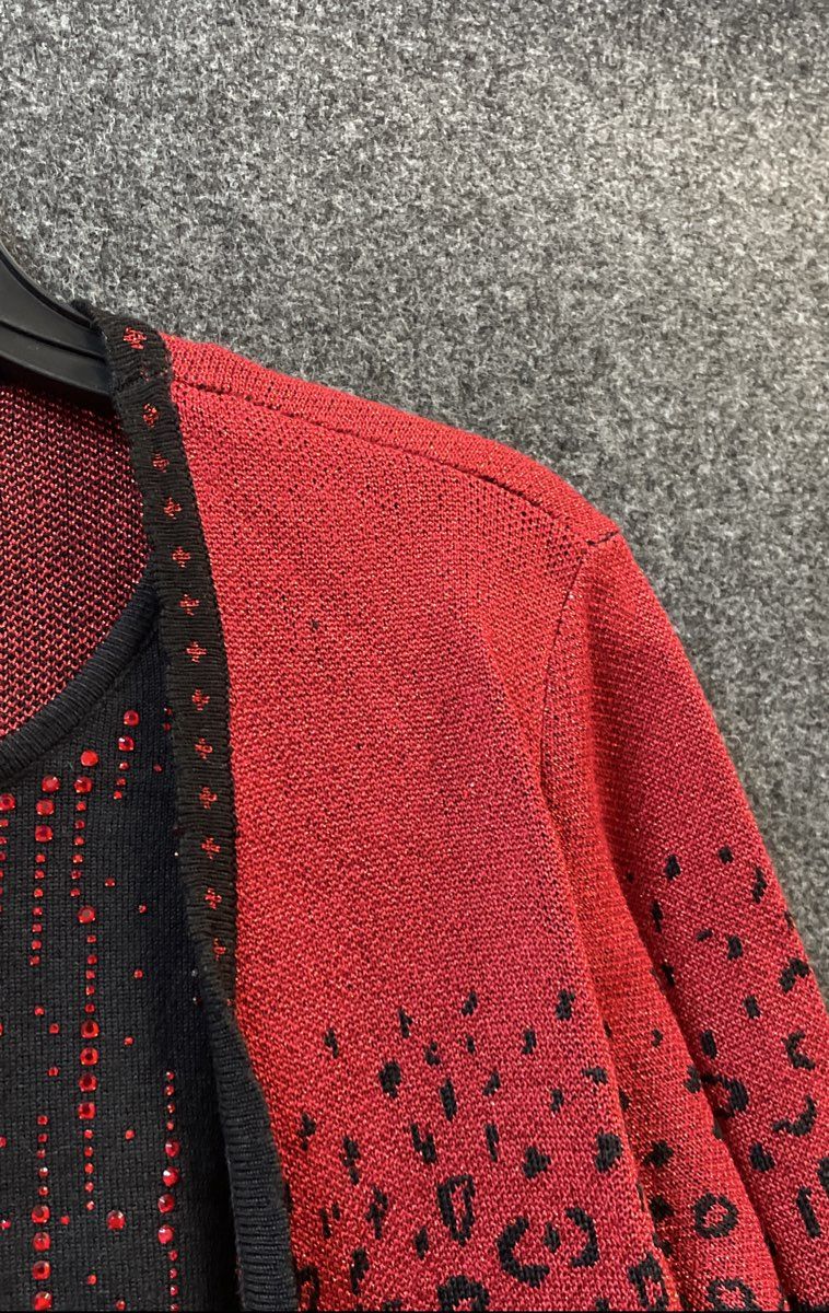 Alfred Dunner Women's Red Black Metallic Animal Print 2pc Sweater Set Sz S NWT