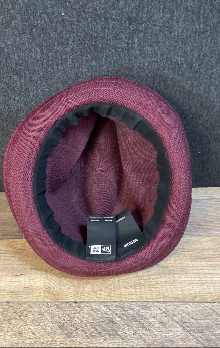 New Era Men's Burgundy Woven Mesh Fedora Hat Metal Logo Sz M