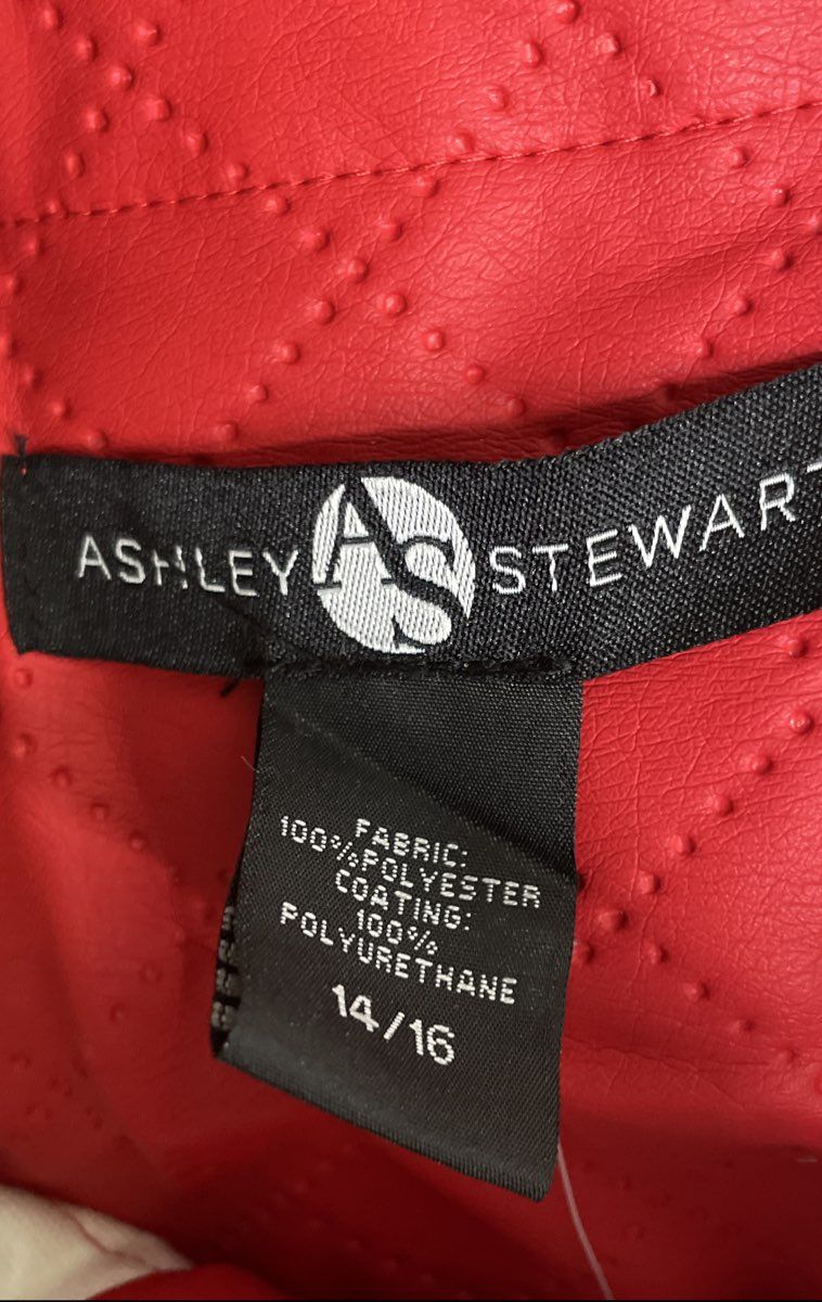 Ashley Stewart Women's Red Quilted Faux Leather Button Up Belted Dress Sz 14/16