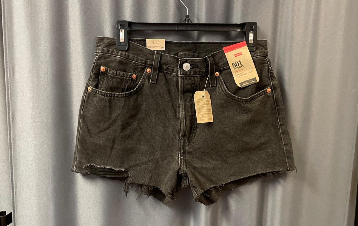 Levi's Women's 501 High Rise Cut Off Shorts Black Distressed Sz 28 NWT