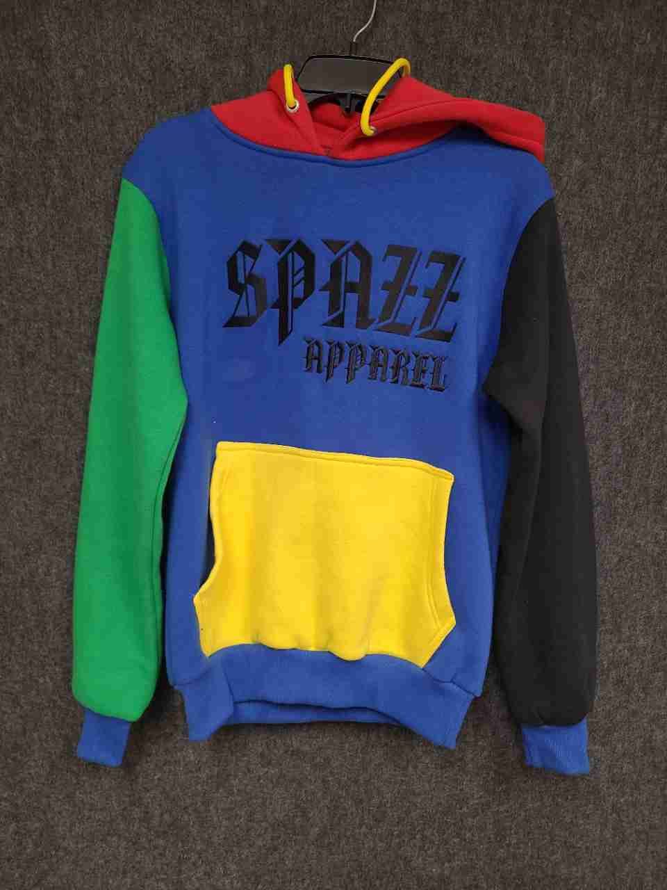 Spazz Apparel Men's Colorblock Pullover Hoodie Multi-Color Gothic Logo Sz XS