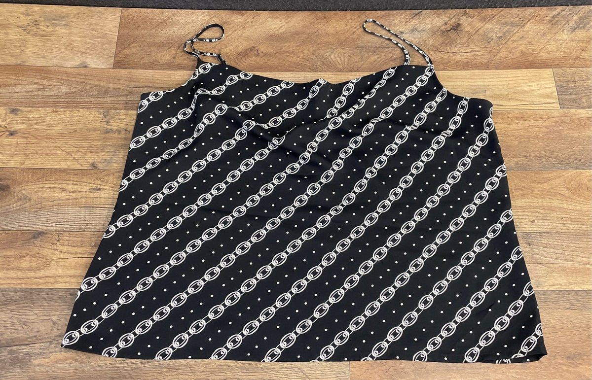 Express Women's Cowl Neck Camisole Top Black Chain Link Polka Dot Sz XL NWT
