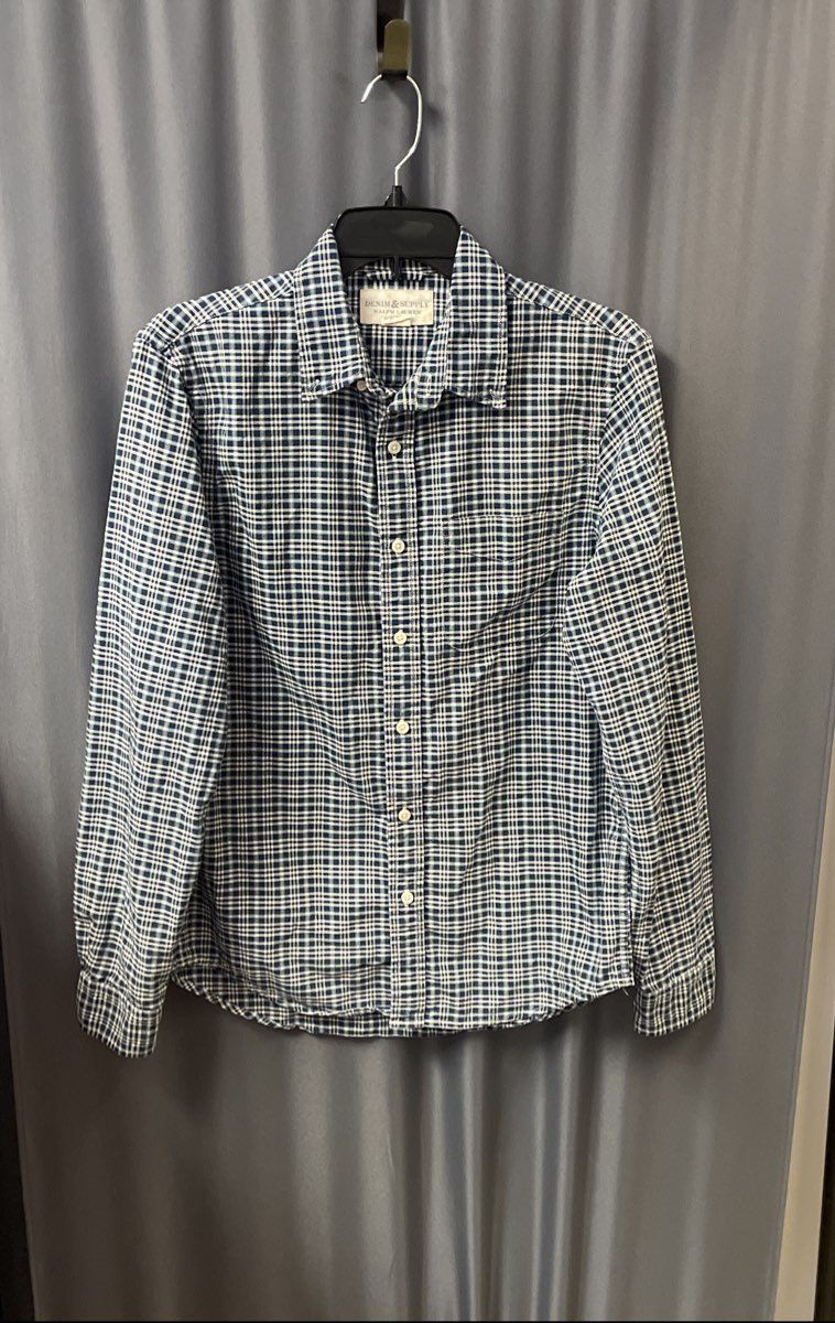 Denim & Supply Ralph Lauren Men's Blue White Plaid Cotton Button Down Shirt S