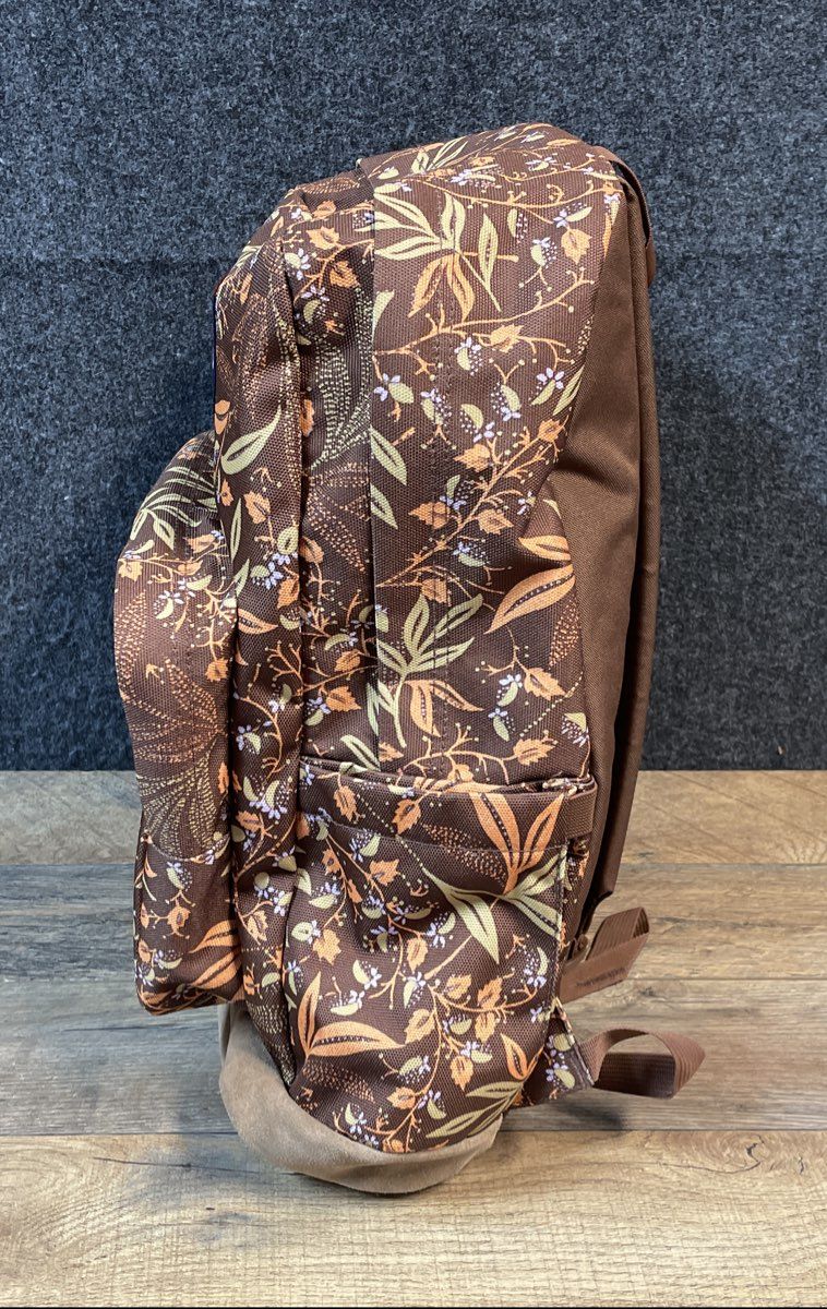JanSport Brown Floral Botanical Suede Bottom Backpack School Daypack Bag