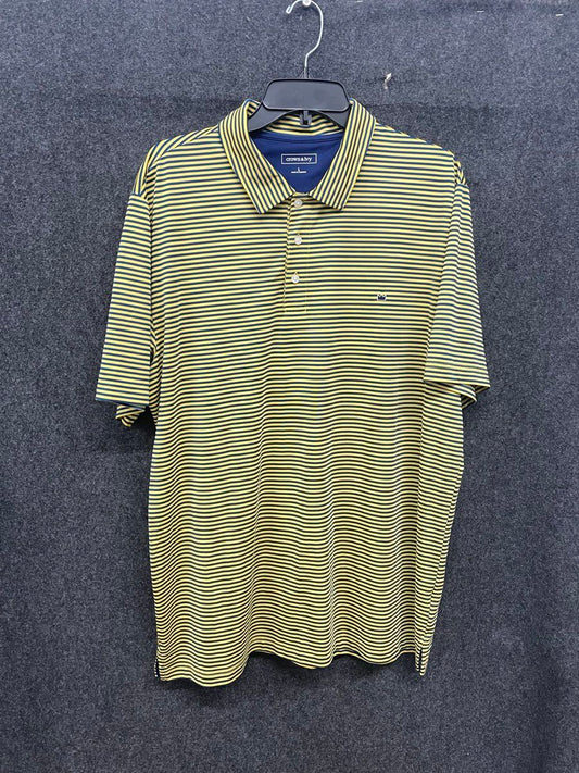 Crown & Ivy Men's Yellow Navy Striped Short Sleeve Stretch Polo Shirt Sz L