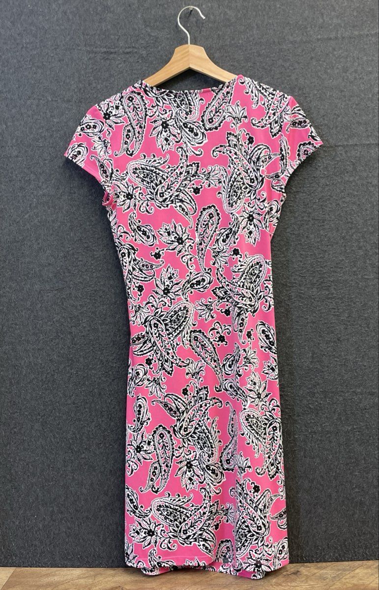 Jones New York Signature Women's Pink Paisley Faux Wrap V-Neck Dress Sz S