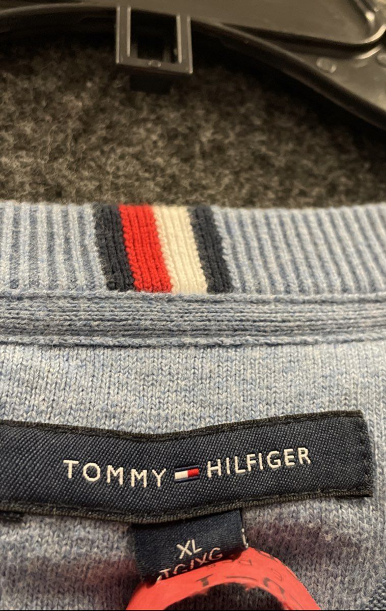 Tommy Hilfiger Men's V-Neck Sweater Light Blue 100% Cotton Knit Sz XL
