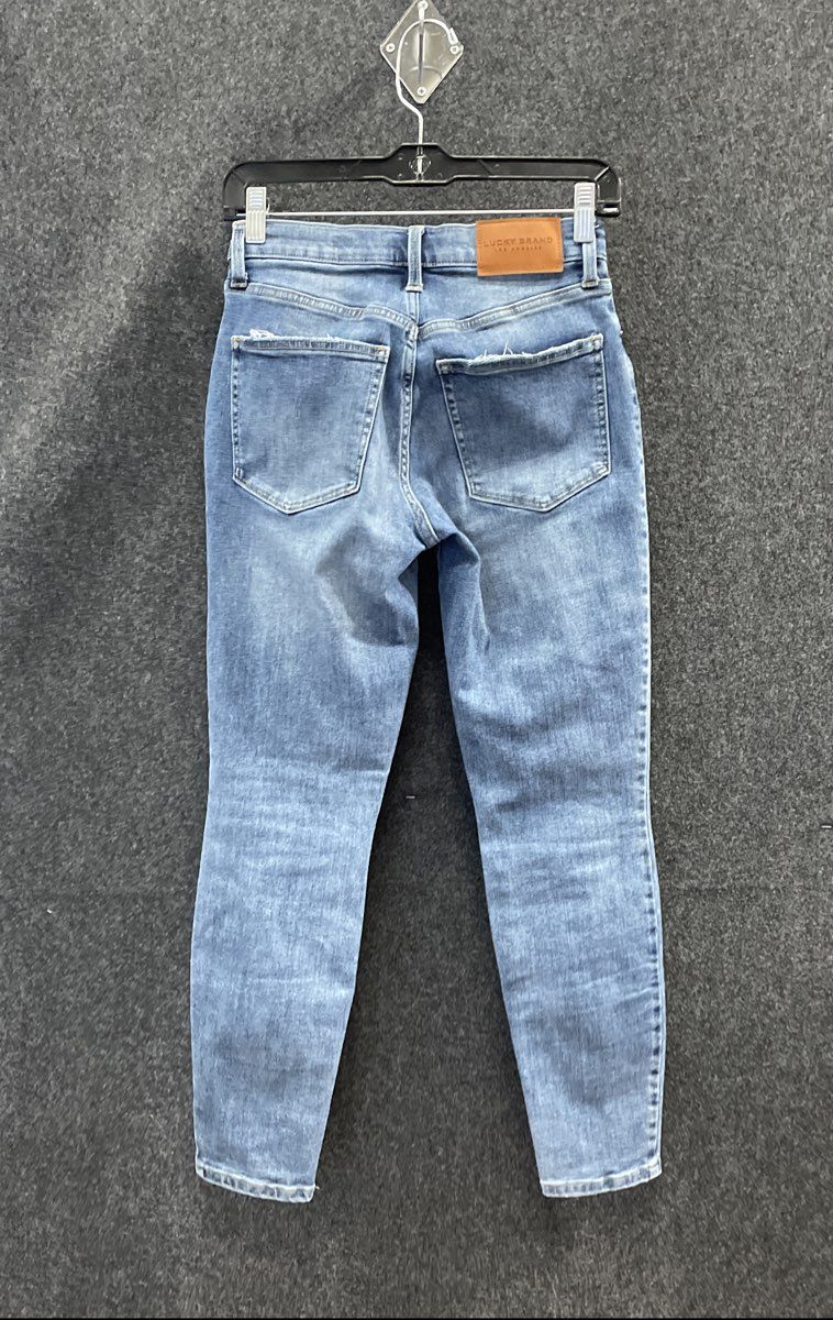 Lucky Brand Women's Blue Ankle Jeans Medium Wash Distressed Pockets Size 4/27
