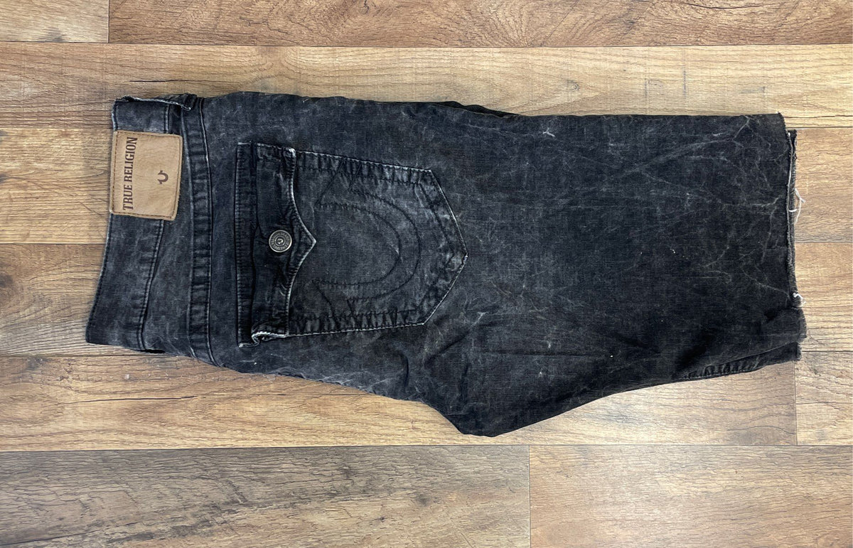 True Religion Men's Ricky Relaxed Straight Washed Black Denim Shorts Sz 36