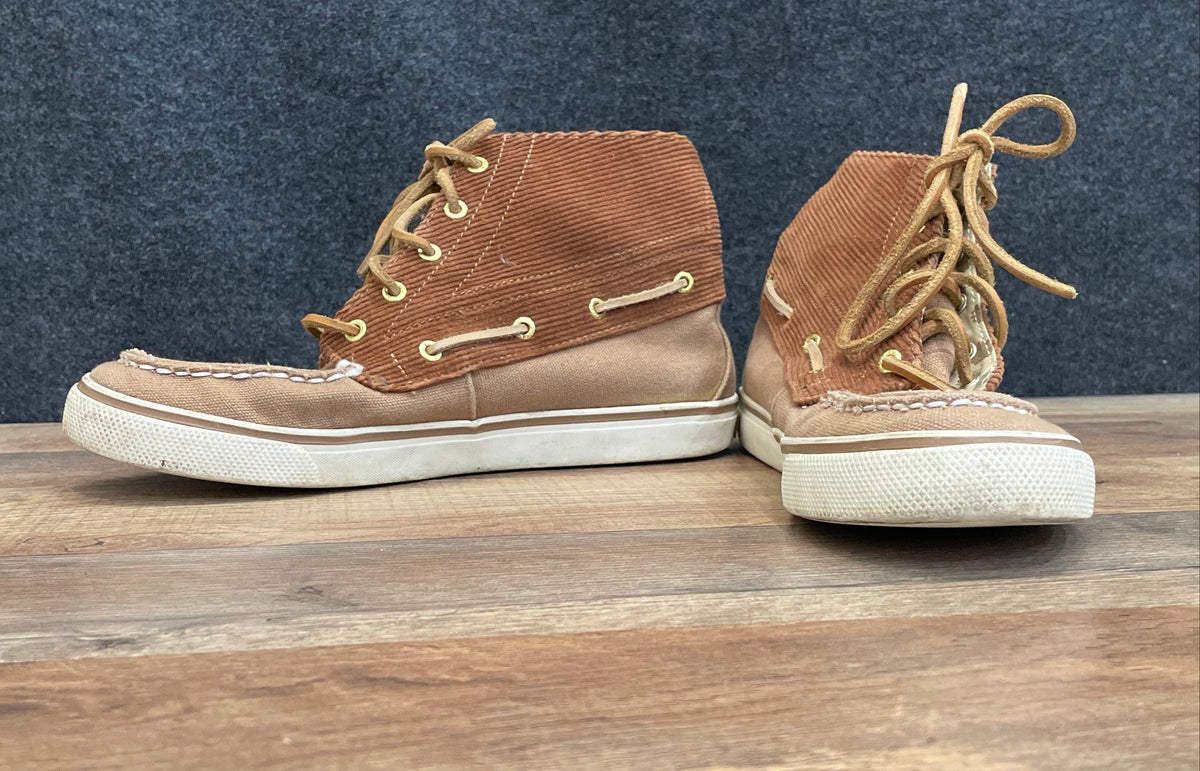 Sperry Top-Sider Brown Corduroy Canvas High Top Side Zip Boat Shoes Size 7.5 M