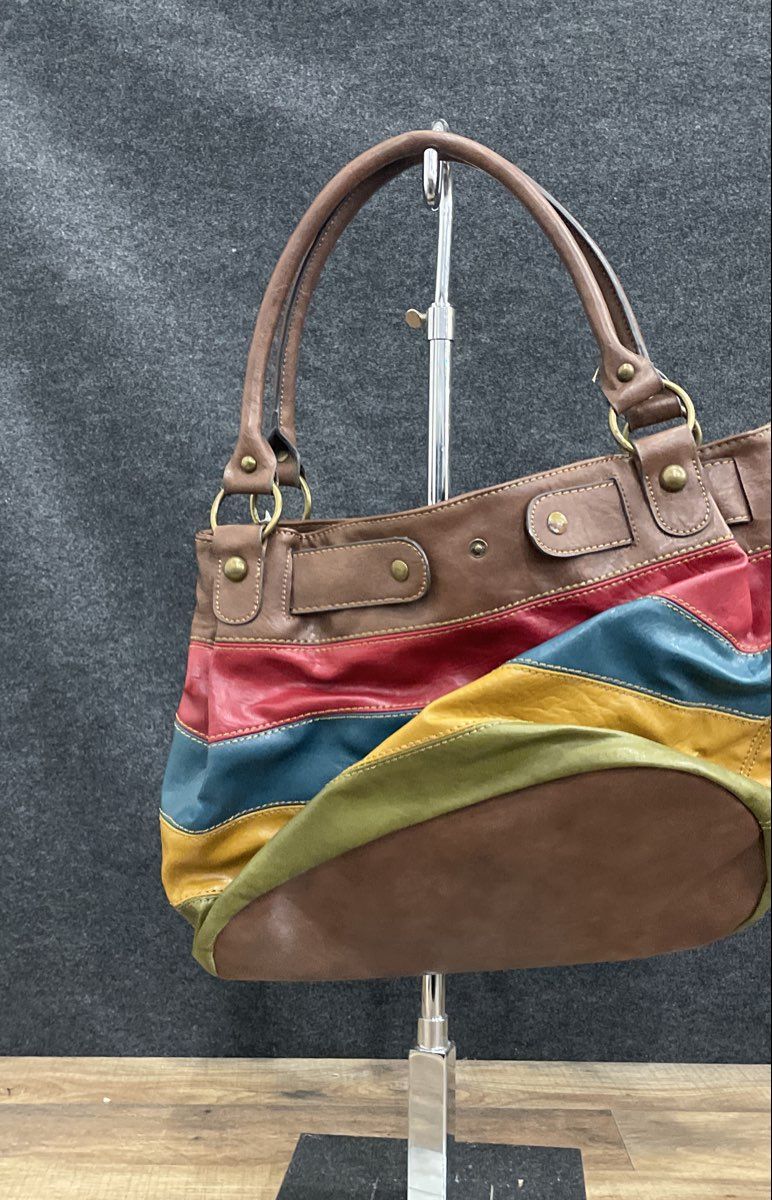 Axcess Melony Stripe Multicolor Shoulder Bag Handbag Tote NWT Brass Hardware