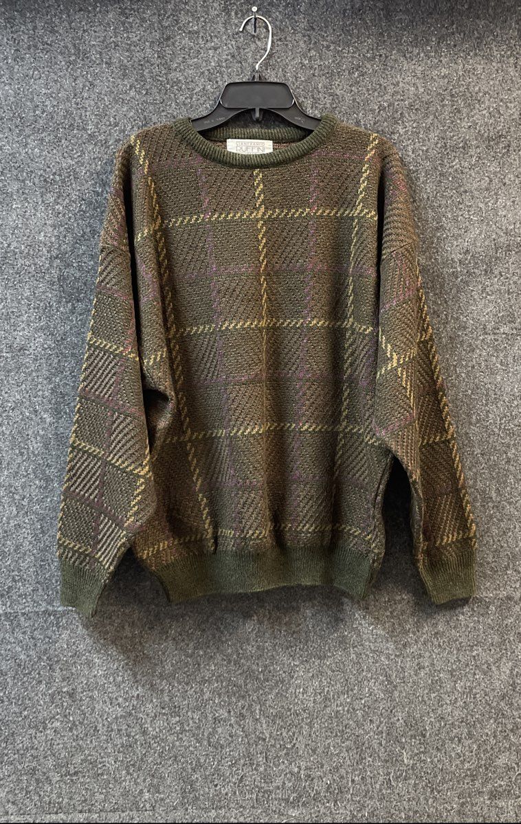 Vintage 90s Gianfranco Ruffini Men's Green Plaid Crewneck Sweater Acrylic XXL