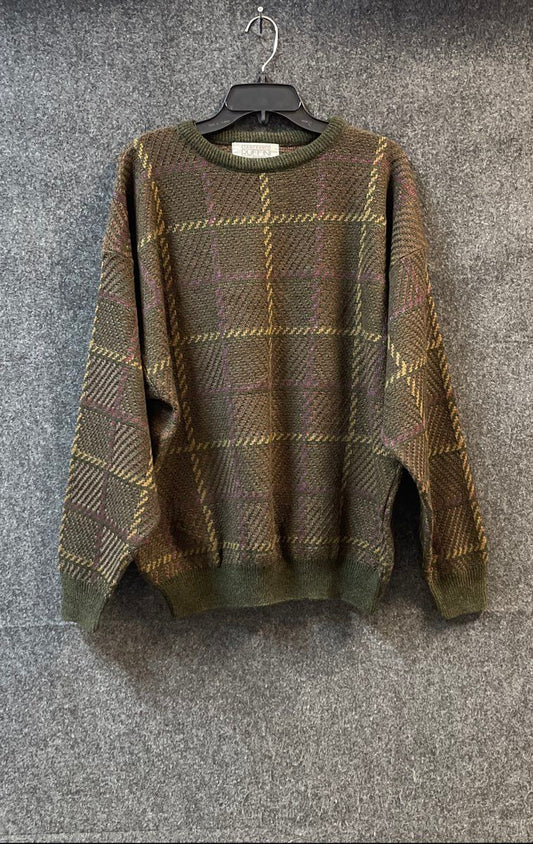 Vintage 90s Gianfranco Ruffini Men's Green Plaid Crewneck Sweater Acrylic XXL