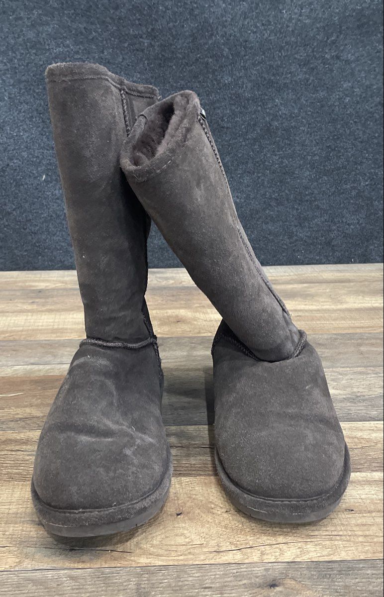 Bearpaw Dark Brown Suede Sheepskin Lining Mid-Calf Boots Women's Size 10