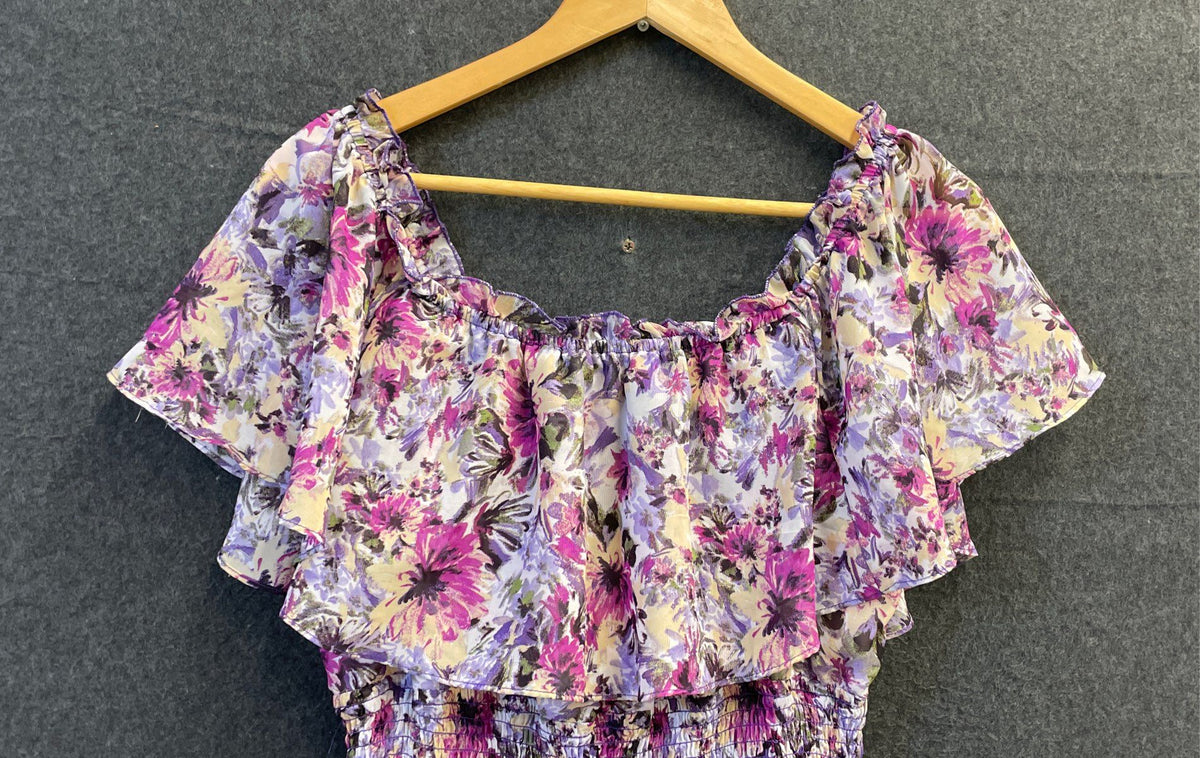 Rabbit Rabbit Rabbit Designs Women's Floral Off Shoulder Maxi Dress Sz 16