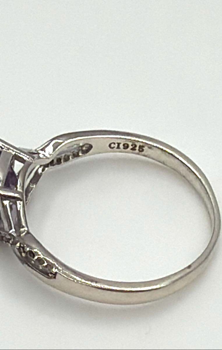 925 Sterling Silver Cushion-Cut Amethyst W/ CZ Accents Ring *Missing Stone* 2.5g
