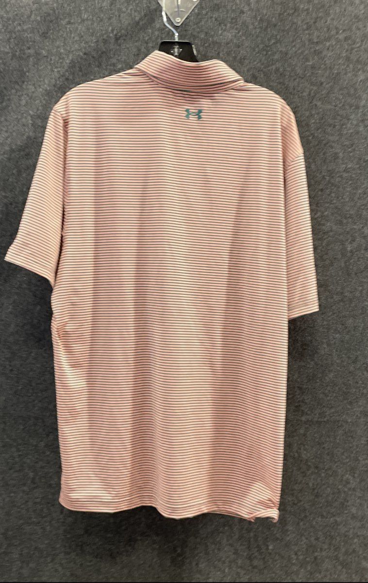 Under Armour Men's Pink Striped Performance Short Sleeve Golf Polo Shirt Sz XL