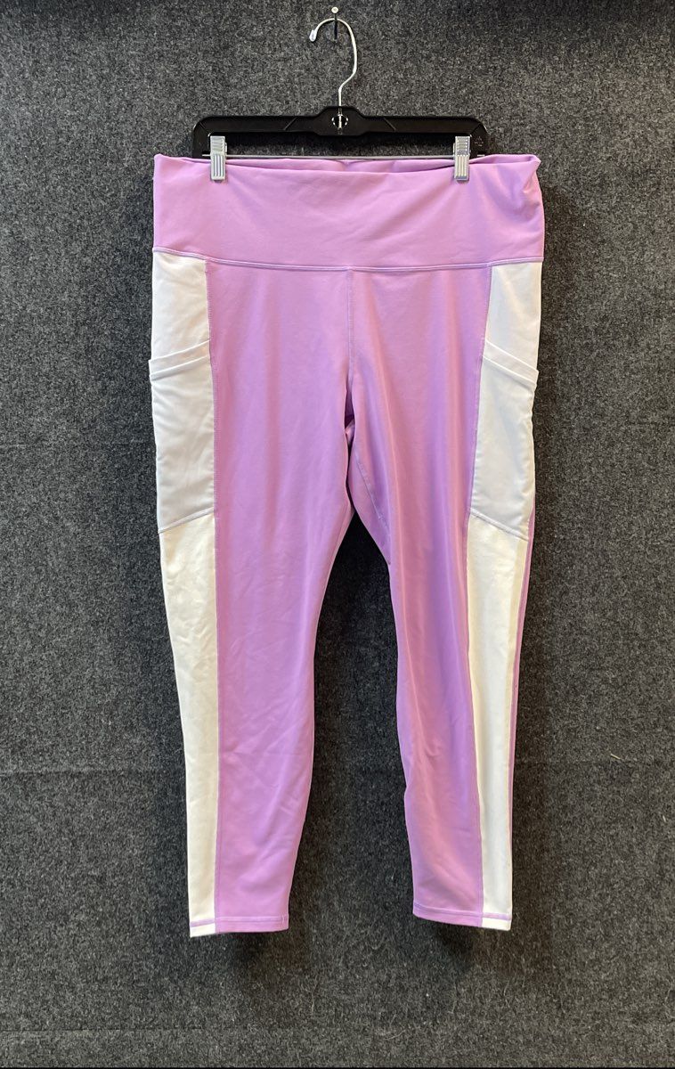 Fabletics Women's PowerHold High Waist Leggings Purple White Side Pockets Sz 2X