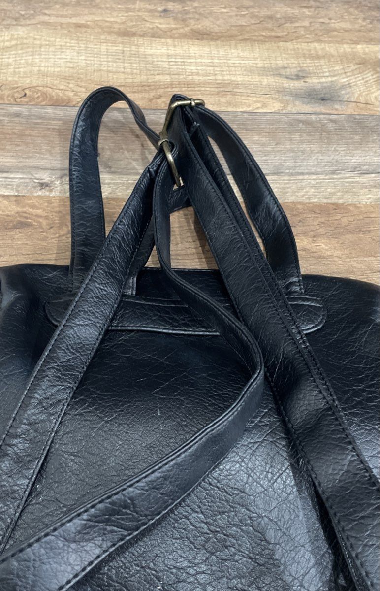 White Mountain Black Leather Embroidered Detail Backpack Brass Hardware