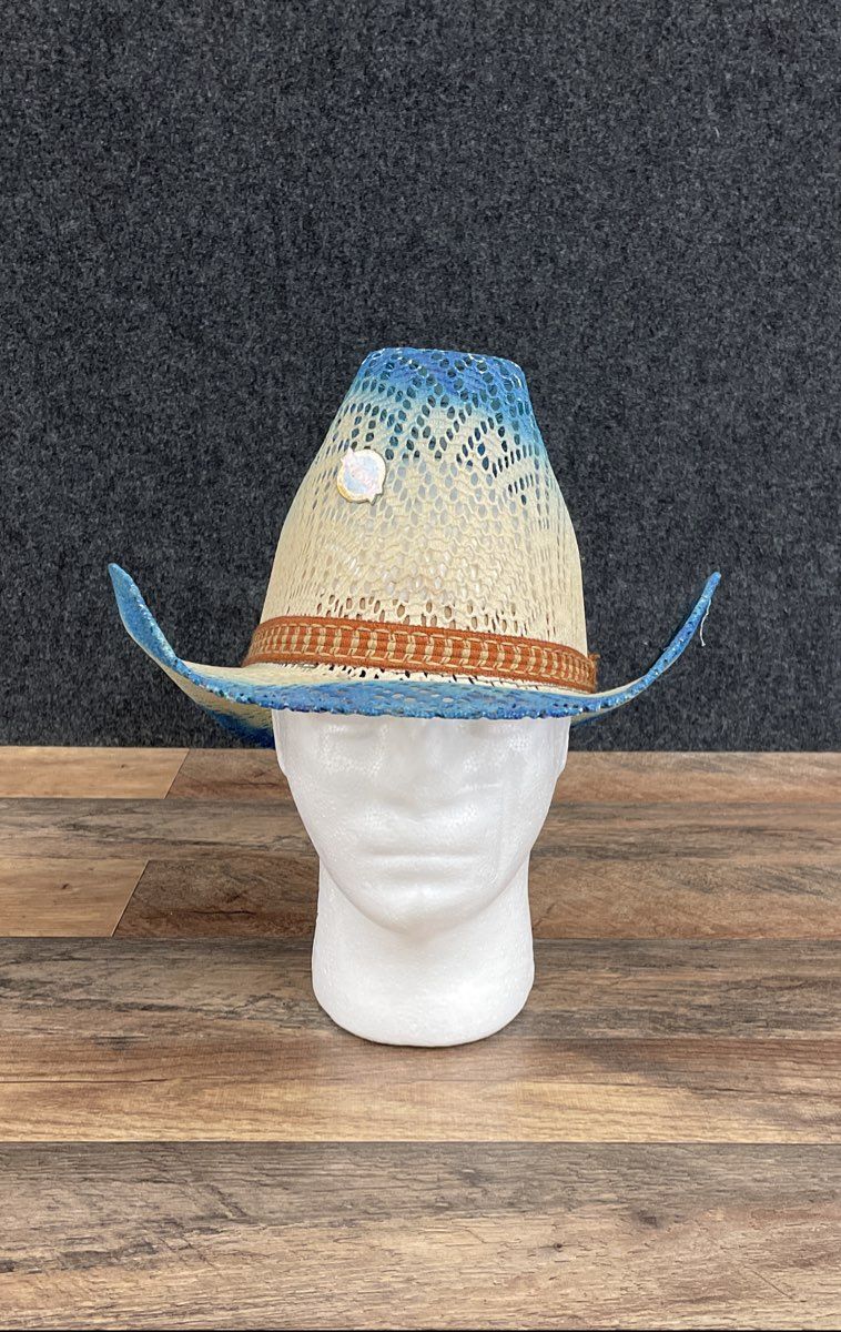 Sombreros Joaquin Men's Blue Cream Ombre Vented Straw Cowboy Hat Mexico Sz 7 1/4