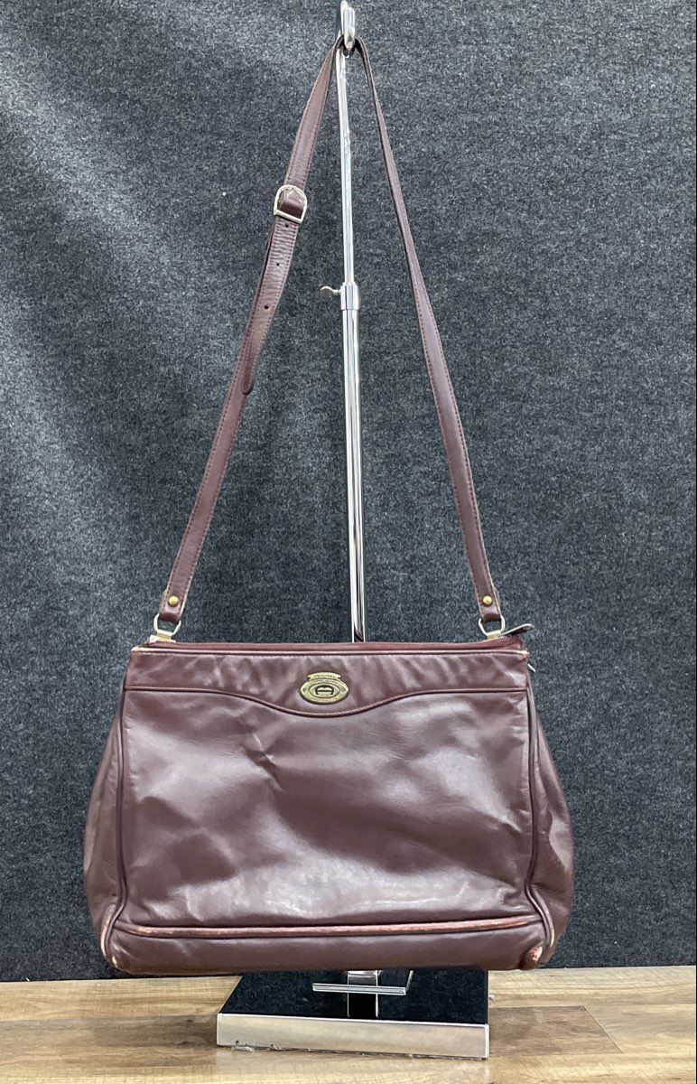 Vintage Etienne Aigner Maroon Leather Shoulder Bag Brass Logo Plaque