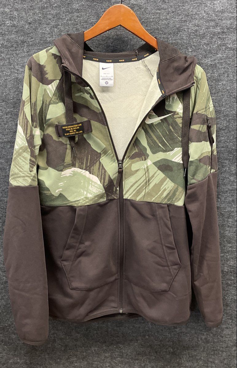 Nike Men's Cascade Brushstroke Camo Full Zip Dri-Fit Hoodie Green Brown Sz S
