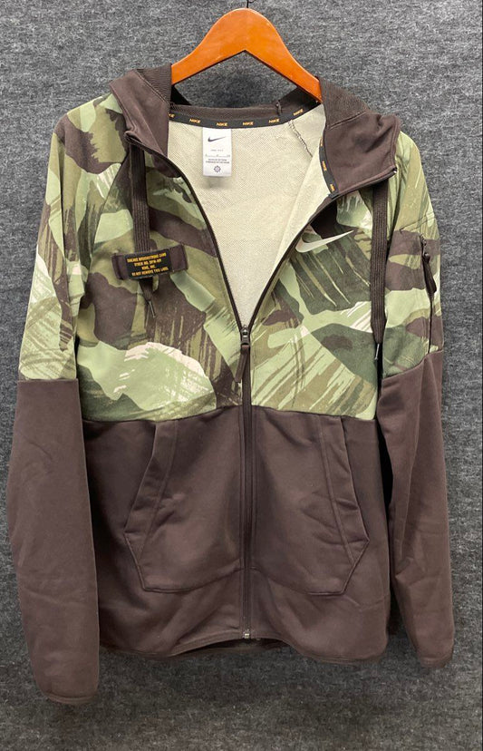 Nike Men's Cascade Brushstroke Camo Full Zip Dri-Fit Hoodie Green Brown Sz S