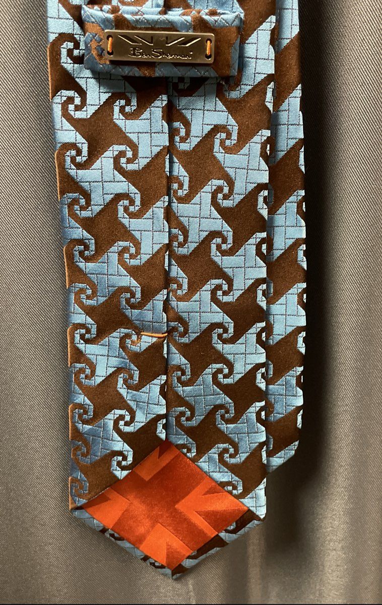 Ben Sherman Men's Blue Brown Geometric Silk Necktie Union Jack NWOT