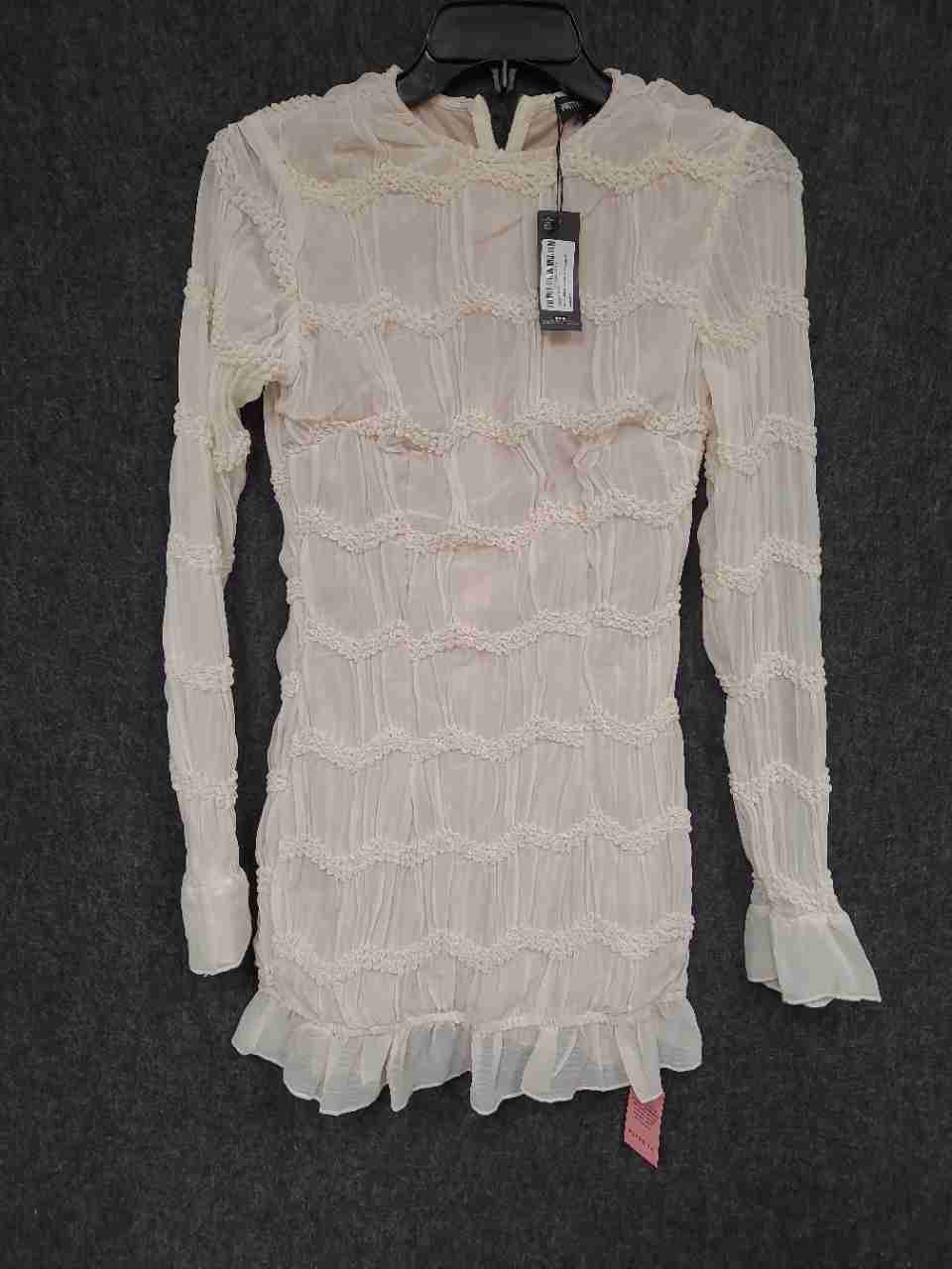 PrettyLittleThing Women's Almond Textured Long Sleeve Mini Dress Sz 2 NWT