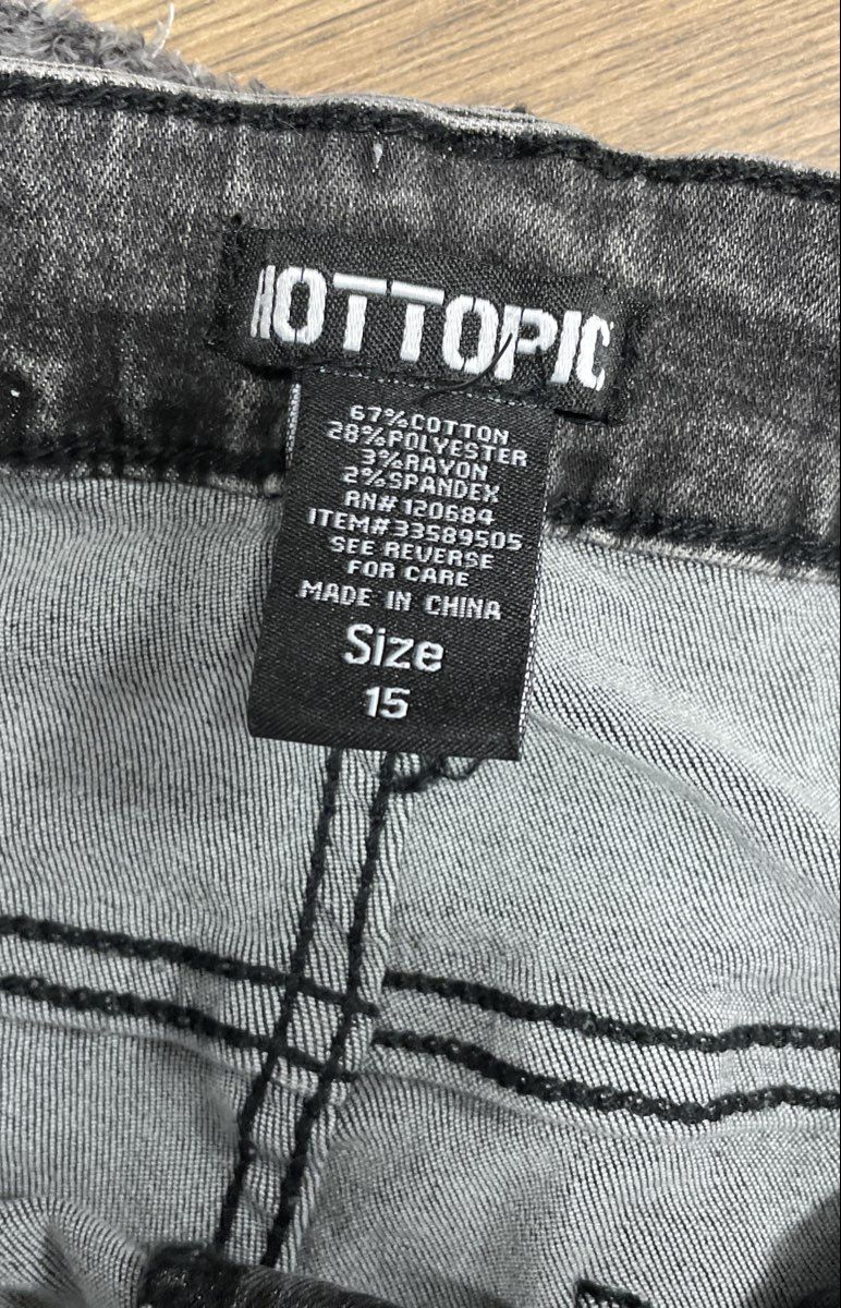 Hot Topic Women's Grey Acid Wash Raw Edge Vertical Seam Flare Jeans Sz 15