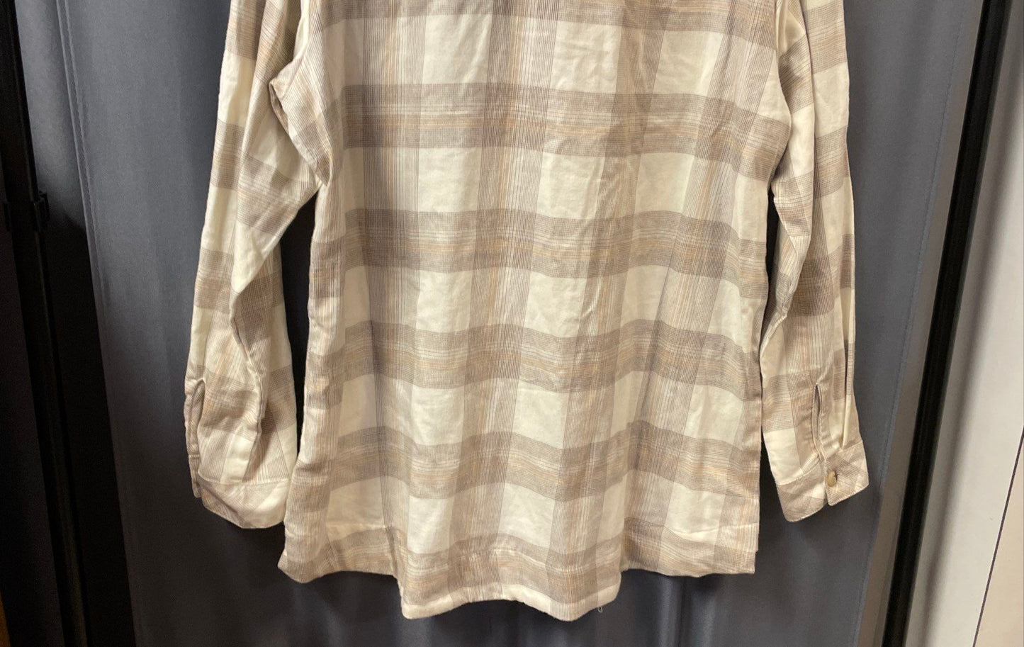 Columbia Women's Holly Hideaway Flannel Shirt Tan Plaid Roll Tab Sleeves XL NWT